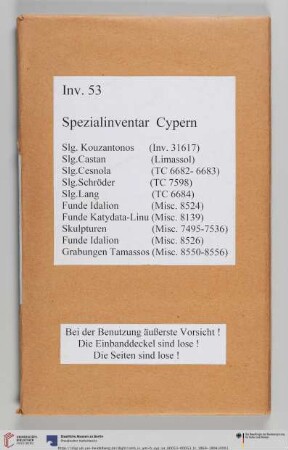 [Band 29]: Erwerbungsbücher der Antikensammlung: Spezialinventar Cypern