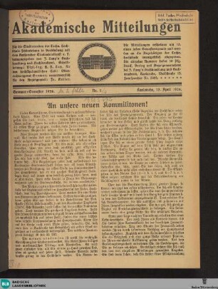 Akademische Mitteilungen : amtliches Mitteilungsblatt der Technischen Hochschule Fridericiana