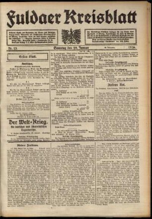 Erste Ausgabe vom Samstag, den 29. Januar 1916.