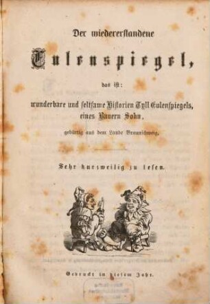 Der wiedererstandene Eulenspiegel, das ist: wunderbare und seltsame Historien Tyll Eulenspiegels, eines Bauern Sohn, gebürtig aus dem Lande Braunschweig : Sehr kurzweilig zu lesen. A. m. d. T.: Tyll Eulenspiegel Text nach der Jahrmarkt Ausgebe. Mit Bildern meist nach Kamberg
