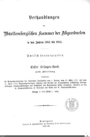 2,56: Landtag Württemberg - Kammer 2, Beilagen 1883-1884, Bd. 1,1