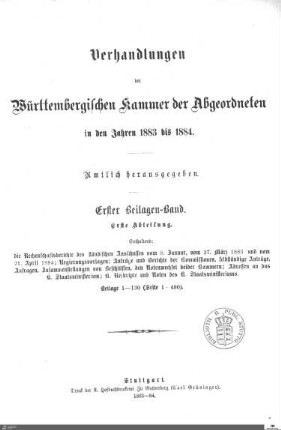 2,56: Landtag Württemberg - Kammer 2, Beilagen 1883-1884, Bd. 1,1
