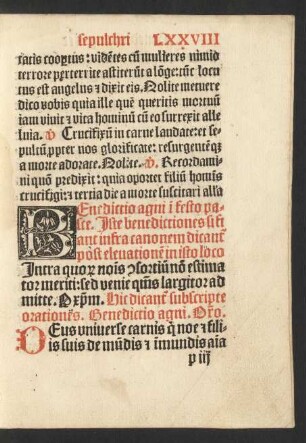 Benedictio agni in festo pasce.