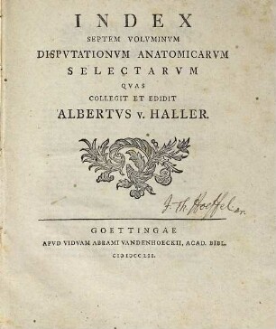 Disputationum anatomicarum selectarum vol. ..., [8]. Index Septem Volvminvm Dispvtationvm Anatomicarvm Selectarvm
