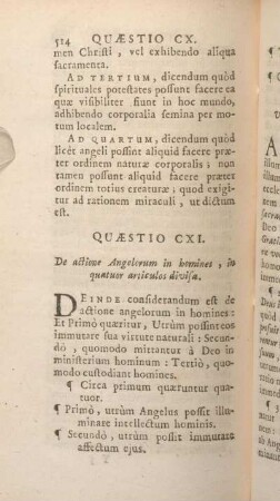 Quaestio CXI. De actione Angelorum in homines, in quatuor articulos divisa.