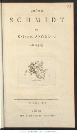 Unserm Schmidt bei Seinem Abschiede aus Leipzig