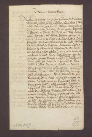 Notariatsinstrument über die Besitzergreifung eines Kanonikats am Stift zu Sinsheim durch Johann Bertram Zandt von Merl.
