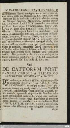 VIII. De Cattorum post funera Caroli a Friderico Landgrauio recuperanda salute