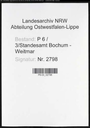 Sterberegister Standesamt Bochum-Weitmar