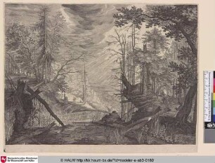 [Waldlandschaft mit Jägern]