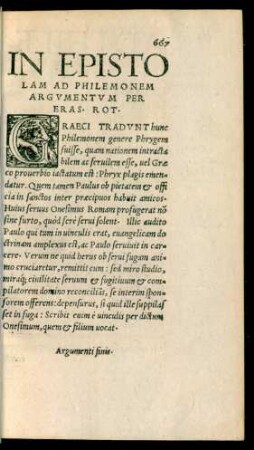In Epistolam Ad Philemonem Argumentum per Eras. Rot.