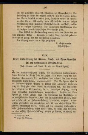 XLIV. Ueber Ausmittelung des Körner-, Stroh- und Spreu-Gewichts bei den verschiedenen Getreide-Arten