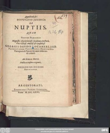 Disputatio Iuridica De Nuptiis