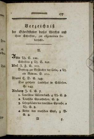 Verzeichniß der Schriftsteller dieses Werkes und ihrer Schriften, zur allgemeinen Uebersicht.