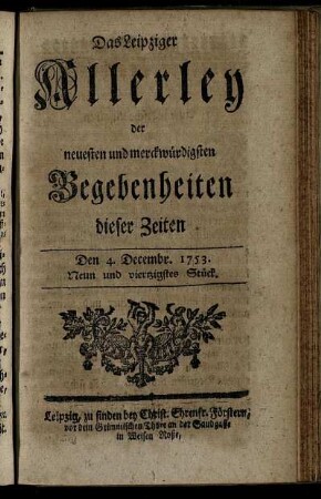 Den 4. Decembr. 1753. Neun und viertzigstes Stück.