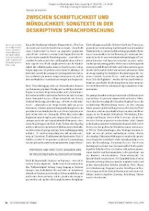 Zwischen Schriftlichkeit und Mündlichkeit: Songtexte in der deskriptiven Sprachforschung