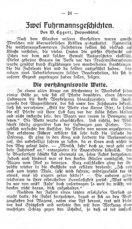 Die verhängnisvolle Wette.