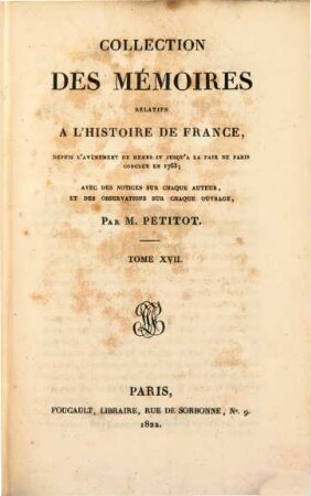 Collection des mémoires relatifs à l'histoire de France. 17, Mémoires de Pontchartrain, Tome II