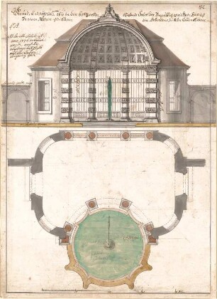 Pedetti, Peter Moritz (Maurizio); Eichstätt; Sommerresidenz (Codex Aureatinus) - Umbau Mittelpavillon (Grundriss, Aufriss)