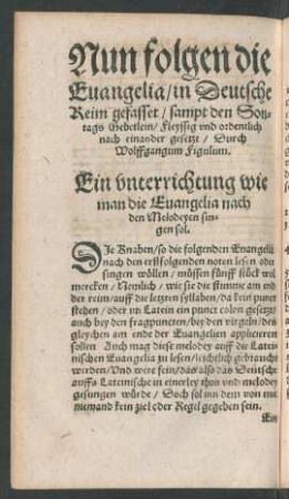 Nun folgen die Evangelia ... sampt den Sontags Gebetlein/ Fleyssig und ordentlich nach einander gesetzt ...