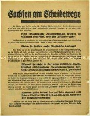 Flugblatt der Deutschnationalen Volkspartei gegen die SPD und Aufruf zur sächsischen Landtagswahl 1929