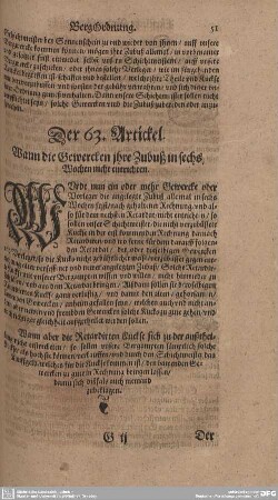 Der 63. Artickel. Wann die Gewercken ihre Zubuß in sechs Wochen nicht entrichten.