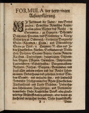 3-12, Formula der vermeinten Achtserklärung. - Sich in unserm Erb Könogreich Behem [...]