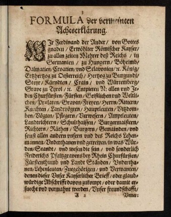 3-12, Formula der vermeinten Achtserklärung. - Sich in unserm Erb Könogreich Behem [...]