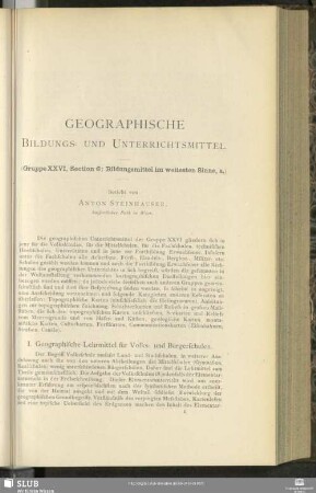 I. Geographische Lehrmittel für Volks- und Bürgerschulen