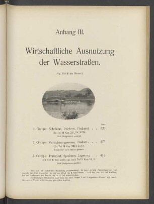 Anhang III. Wirtschaftliche Ausnutzung der Wasserstraßen
