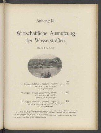 Anhang III. Wirtschaftliche Ausnutzung der Wasserstraßen