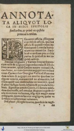Annotata Aliquot Loca In Hisce Epistolis familiaribus
