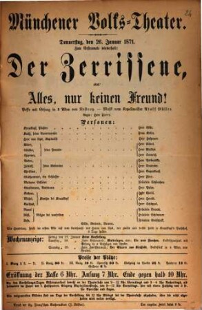 Münchener Volks-Theater : [Theaterzettel]. 1871, 1871
