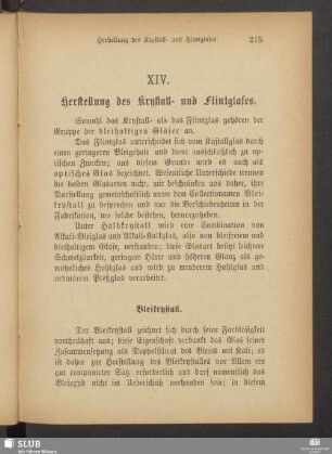 XIV. Herstellung des Krystall- und Flintglases