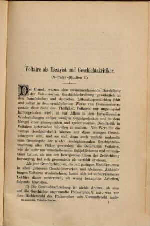 Voltaire-Studien : Beiträge z. Kritik d. Historikers u. d. Dichters