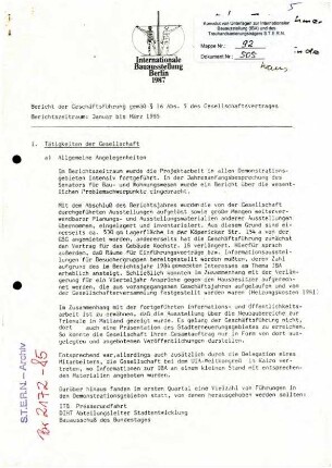 Bericht der Geschäftsführung:               Bauausstellung Berlin GmbH Januar bis März 1985