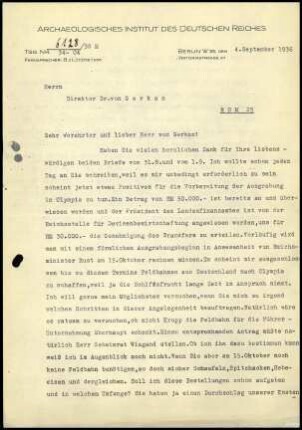 M. Wegner an A. von Gerkan