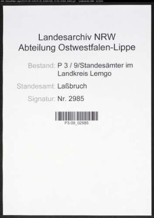 Sterberegister Standesamt Laßbruch