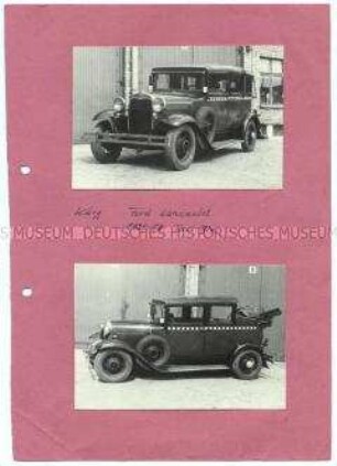 Bild-Dokumentation aus 32 Tafeln mit aufgeklebten Fotos von historischen Fahrzeugen (Recherche-Material für DEFA-Filme)