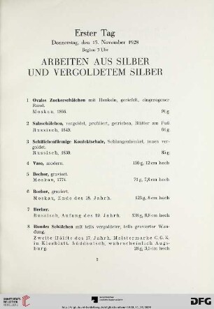 Arbeiten aus Silber und vergoldetem Silber (Nr. 1-108)