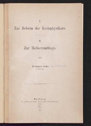 Zur Reform der Kreisphysikate