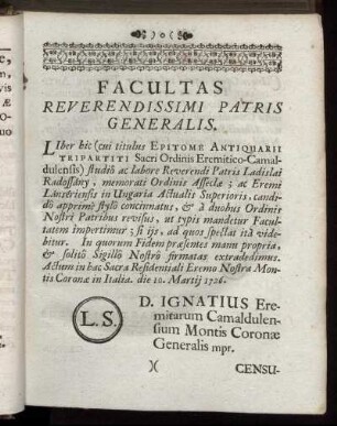 Facultas Reverendissimi Patris Generalis.