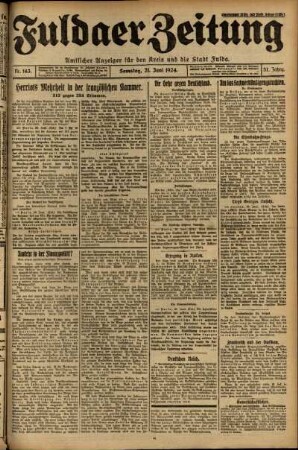 Erste Ausgabe vom Samstag, den 21. Juni 1924.