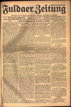 Erste Ausgabe vom Sonntag, den 16. Januar 1927.