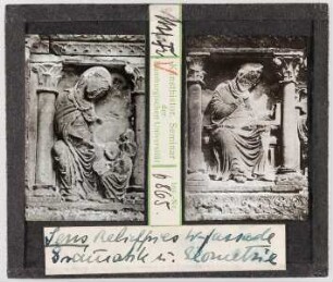 Sens, Kathedrale St. Etienne: Westfassade, Reliefstreifen, Figuren der Grammatik und Geometrie