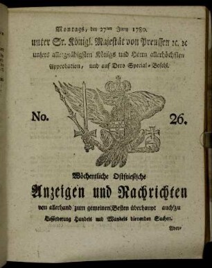 No. 26. Montags, den 27ten Juny 1780.