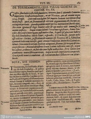 De Torneamentis, Quae Vulgo Giostre Dicuntur Tit. XX.