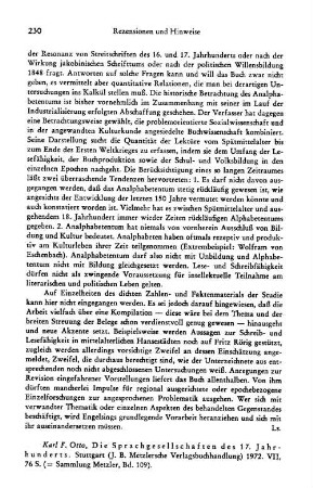 Otto, Karl F. :: Die Sprachgesellschaften des 17. Jahrhunderts, (Sammlung Metzler, 109) : Stuttgart, Metzler, 1972