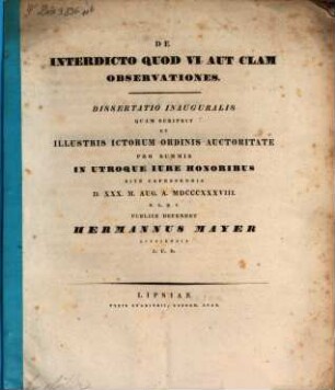 De interdicto quod vi aut clam, observationes : dissertatio inauguralis