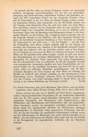 122-124 [Rezension] Ranke-Heinemann, Uta, Das frühe Mönchtum